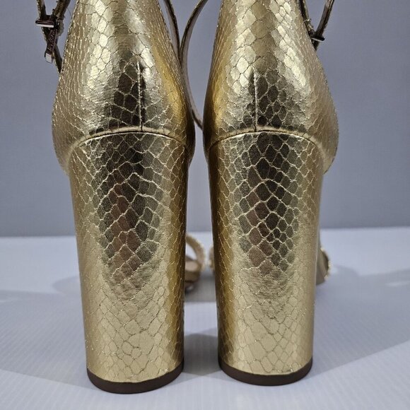 Sam Edelman Yaro Block Heel Sandal Gold Snake Embossed Vegan Leather Size 11 - Picture 11 of 16